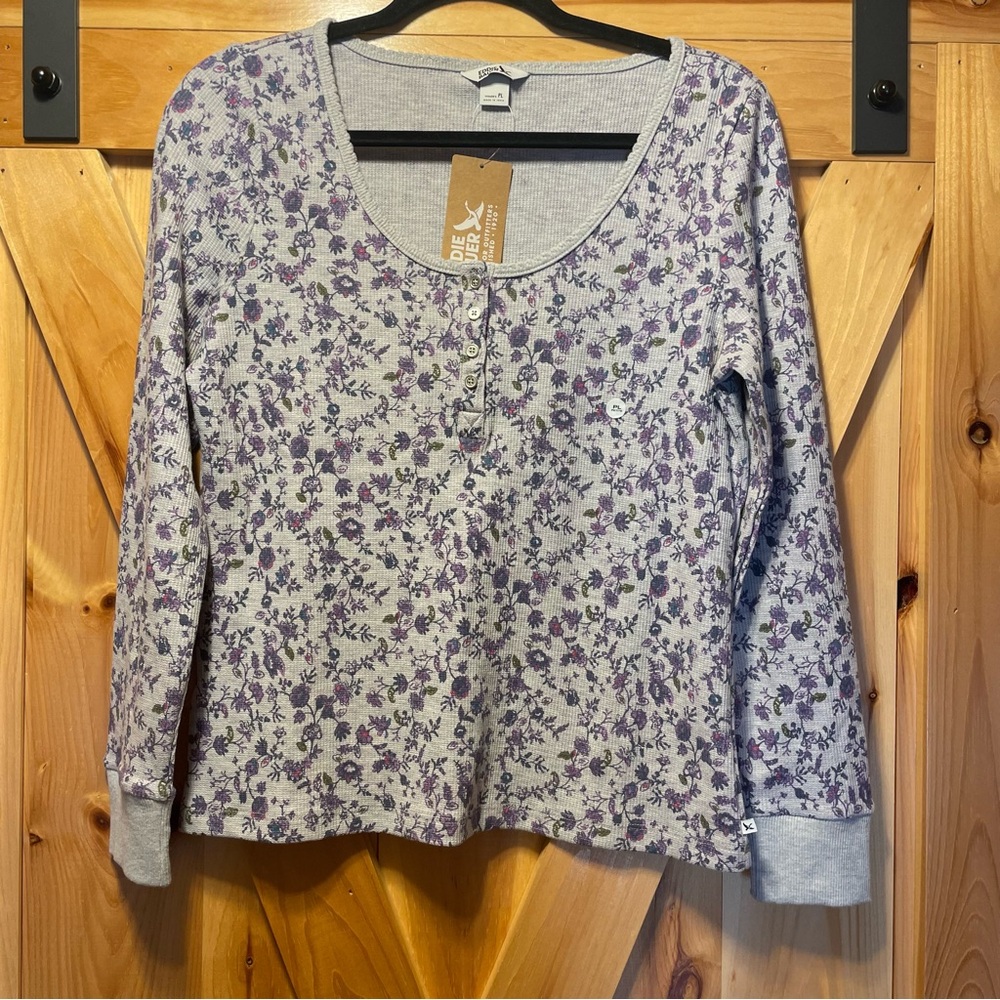 Cozy Floral Henley Top in Lavender and Gray